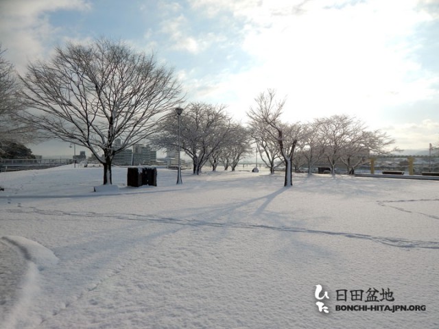 雪の三隈川公園